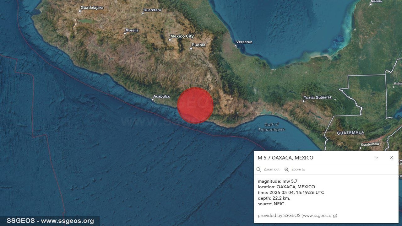 Seismic Activity Map Oaxaca Mexico Magnitude 5.7