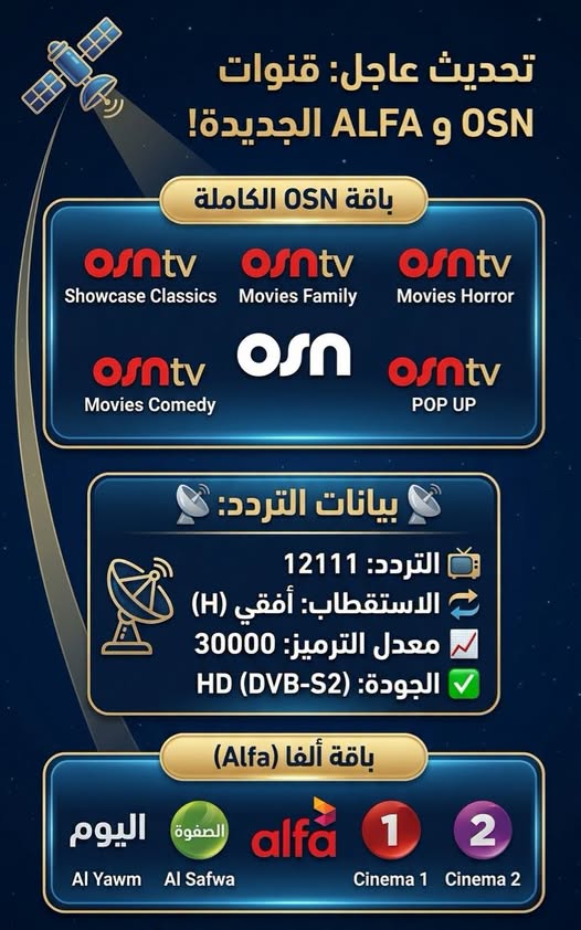 حصري على النايل سات انطلاق باقة قنوات OSN وقنوات ألفا (Alfa)